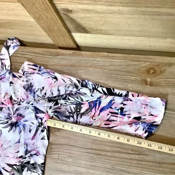 NYDJ Blouse Womens Medium Boho Hawaiian Tropical Floral Top Ruffle Cold Shoulder - Picture 9 of 13